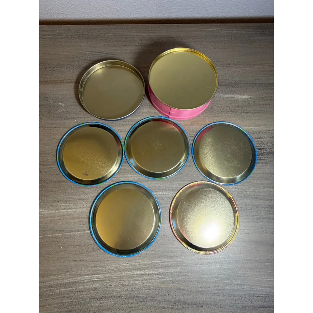 Set of 5 vintage metal holiday coasters in tin retro